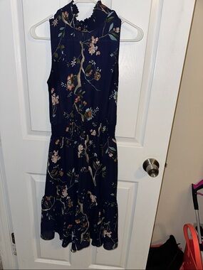 Nanette Lepore Navy Floral Smocked Midi Dress